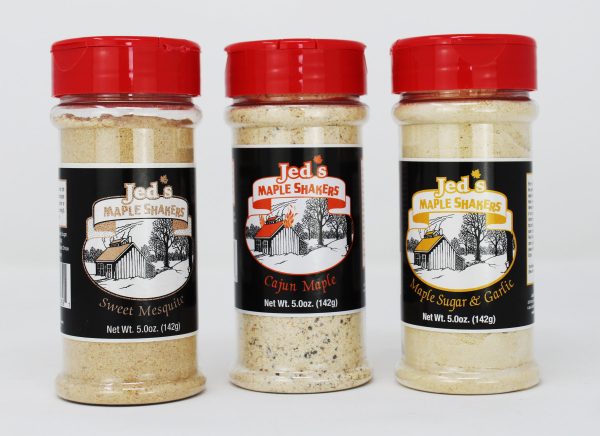 Jed's Vermont Maple Sugar Shakers:  Sweet Mesquite, Cajun, Maple Sugar & Garlic